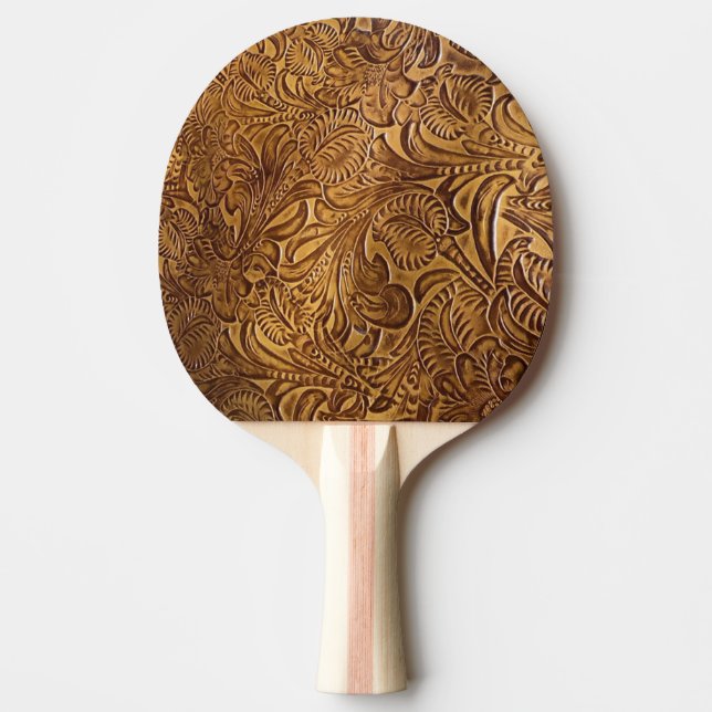 Brown Tooled Faux Leather Pingisracket (Framsidan)