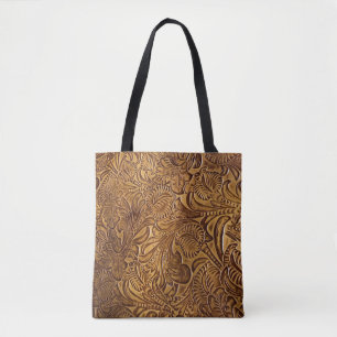 Brown Tooled Faux Leather Tygkasse