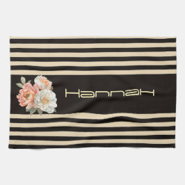 Brown Top med Beige Rand Blommigt Kökshandduk