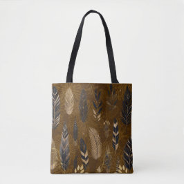 Brown Tote Bag with Feather Print Tygkasse