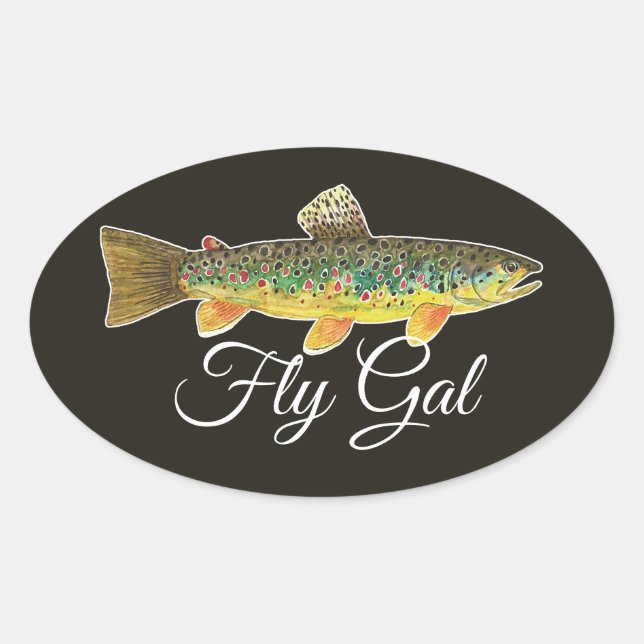 Brown Trout Flygfiske Womans's Ovalt Klistermärke (Framsida)