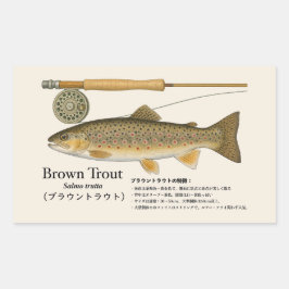 Brown Trout (Salmo trutta) – Japanese Illust Rektangulärt Klistermärke