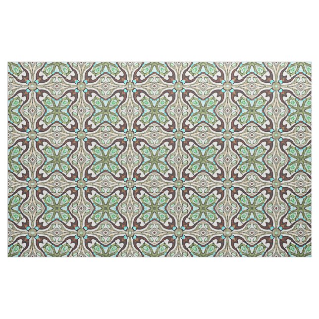 Brown Turcos Blue Retro Nouveau Deco Mönster Tyg (Fat Quarter)