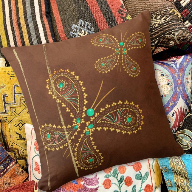 Brown Turcos Boho Butterfly Dubbla Sided Kudde (Skapare uppladdad)