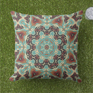 Brown Turcos Red Orange Mandala Tribal Art Kudde
