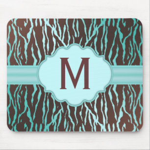 Brown & Turcouise Zebra ränder Monogram Mousepad Musmatta