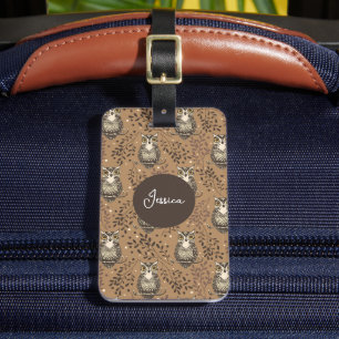 Brown Uggla Illustrated Woodland Mönster Bagagebricka