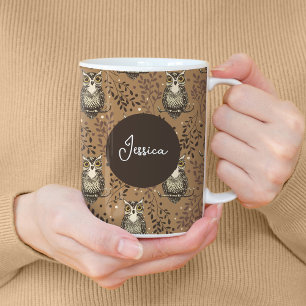 Brown Uggla Illustrated Woodland Mönster Kaffemugg