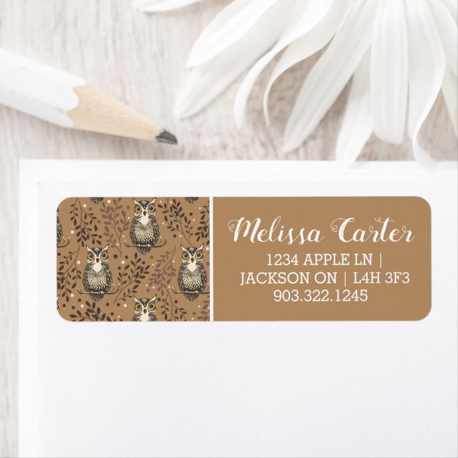 Brown Uggla Illustrated Woodland Mönster Returadress Etikett (Insitu)
