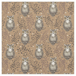 Brown Uggla Illustrated Woodland Mönster Tyg
