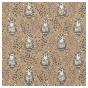 Brown Uggla Illustrated Woodland Mönster Tyg