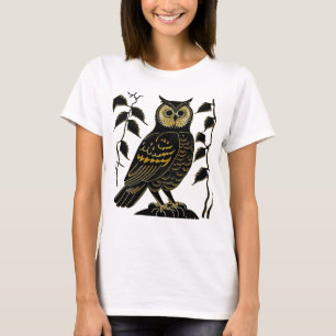 Brown Uggla med lövträd T Shirt
