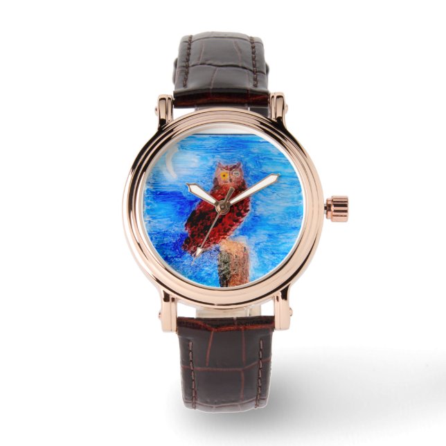 Brown Uggla under Moonlight Armbandsur (Framsida)