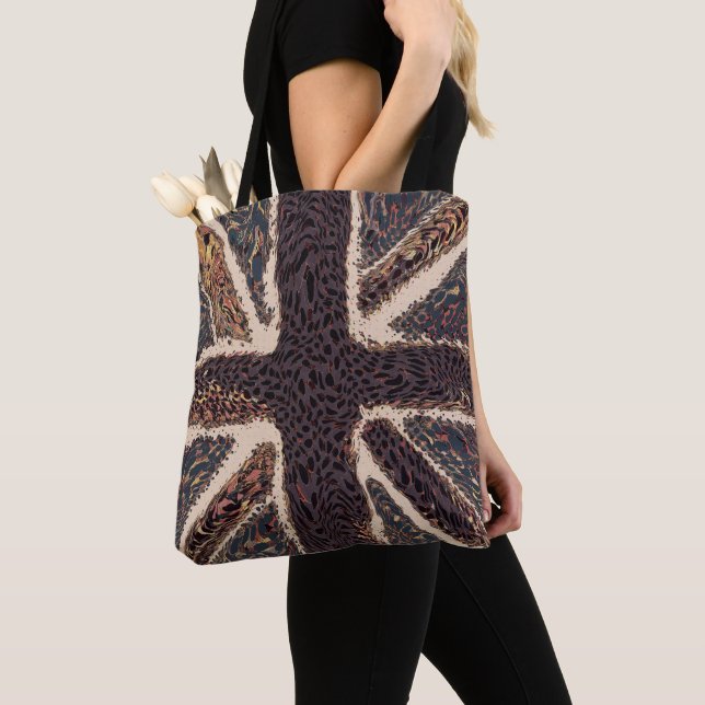 Brown Union Jack Liquid Art, Vild Animal Patterned Tygkasse (Närbild)