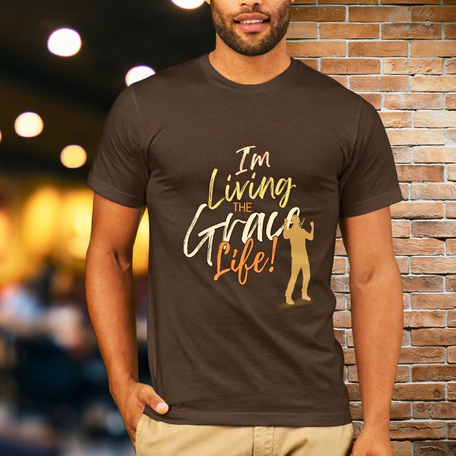 Brown Urban Typography Jag lever Grace Life T Shirt (Skapare uppladdad)
