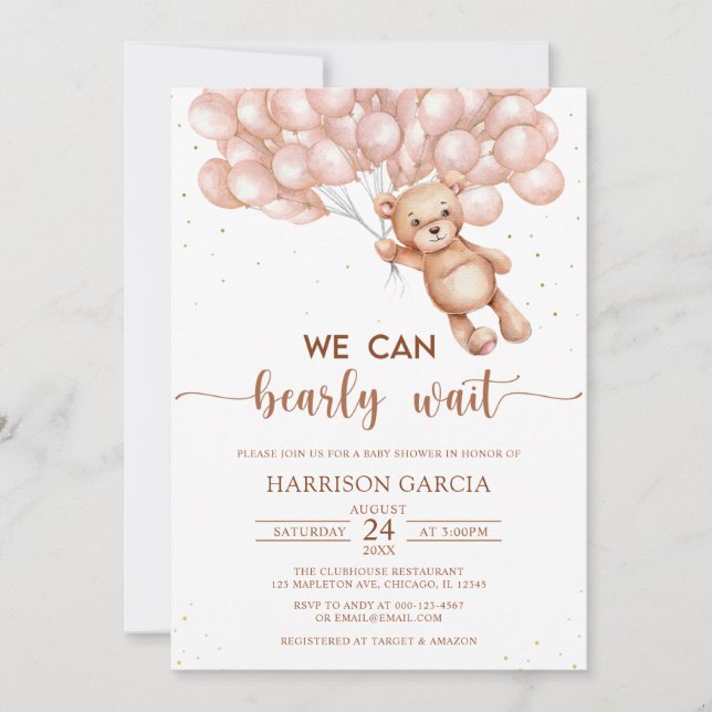 Brown vi kan avvakta Nallen Baby Shower Inbjudningar (Framsida)