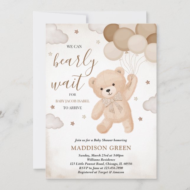 Brown vi kan bearly Wait Baby Shower Inbjudningar (Framsida)