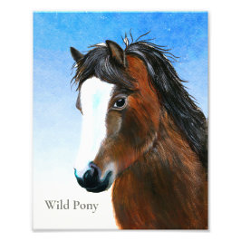Brown Vild Pony Watercolor Painting Fototryck