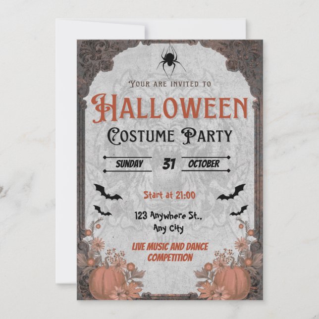 Brown Vintage Halloween Costume Party Invitation Inbjudningar (Framsida)