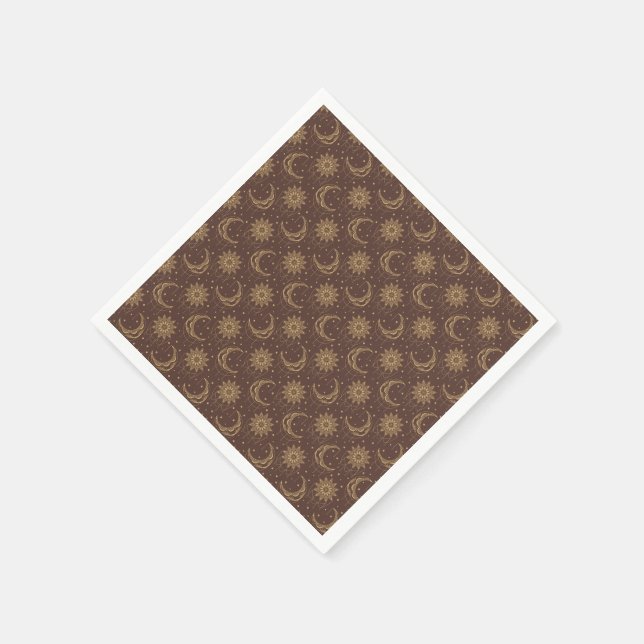 Brown vintage moon ornamental pattern pappersservett (Hörn)