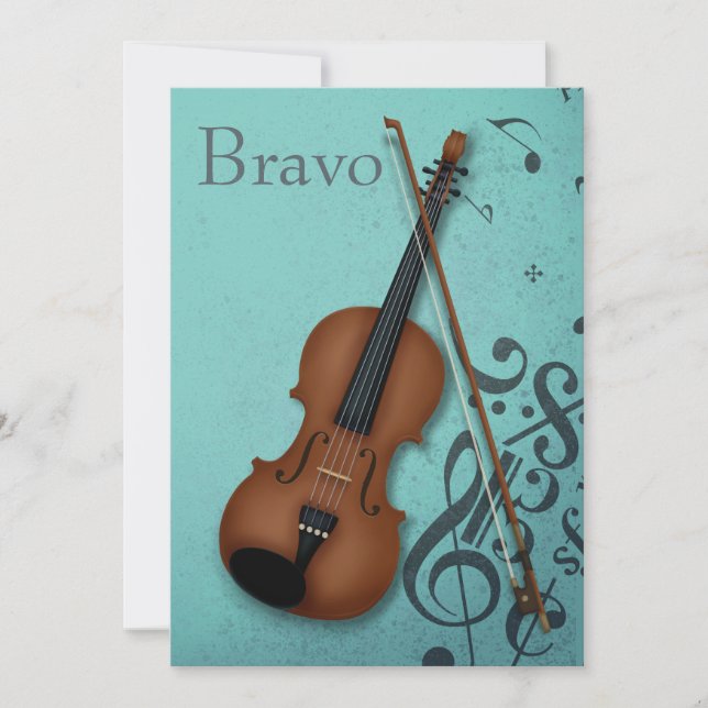 Brown Violin & Bow Haute Bohème Turkvoise Anpassni Tack Kort (Framsida)