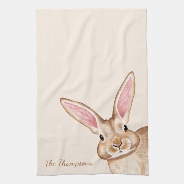 Brown Watercolor Bunny With Big Ears Cute Easter Kökshandduk (Vertikal)