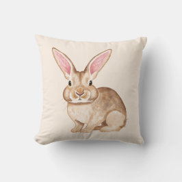 Brown Watercolor Bunny With Big Ears On Beige Kudde
