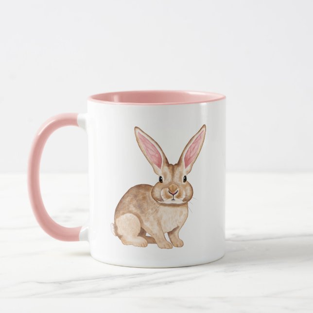 Brown Watercolor Bunny With Large Ears Cute Easter Mugg (Vänster)