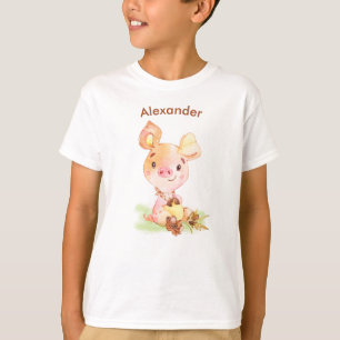 Brown Watercolor Little Piggy T Shirt