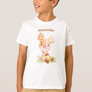 Brown Watercolor Little Piggy T Shirt