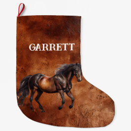 Brown Western Horse Stor Julstrumpa