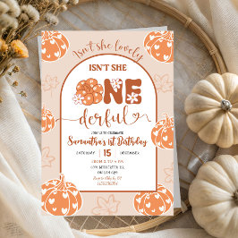 Brown Whimsical Retro Pumpkin Onederfull Birthday Inbjudningar