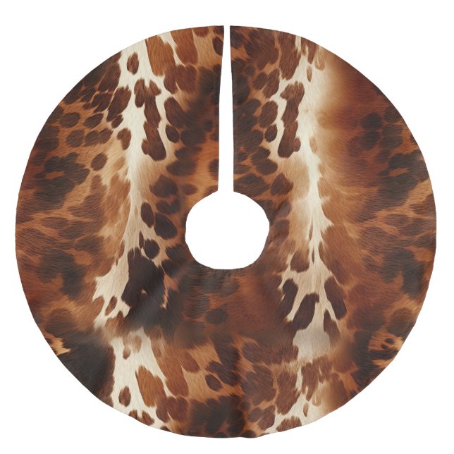 Brown White Animal Cowhide Julgransmatta Borstad Polyester (Framsidan)