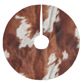 Brown White Cowhide Julgransmatta Borstad Polyester