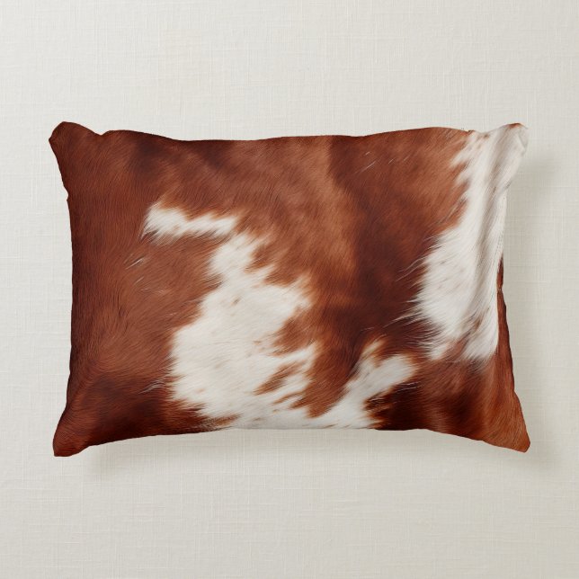 Brown White Cowhide Prydnadskudde (Framsidan)