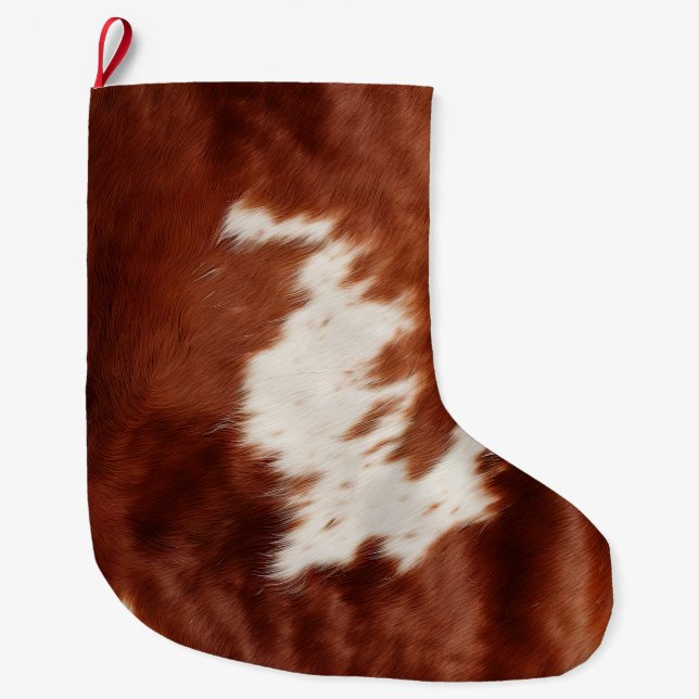 Brown White Cowhide Stor Julstrumpa (Framsidan)