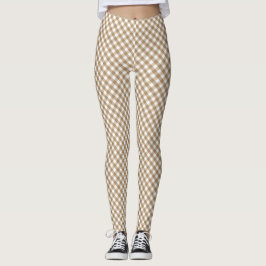 Brown White Gingham Leggings