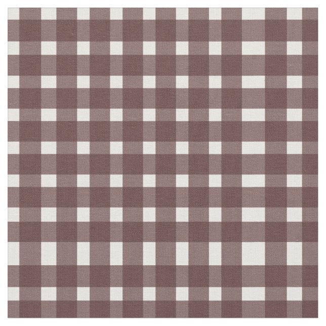 Brown White Gingham Mönster Tyg (Närbild)