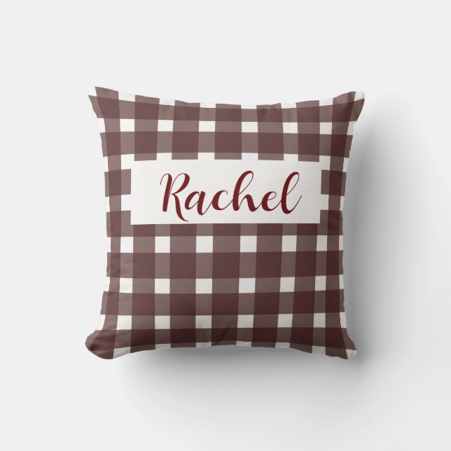 Brown White Gingham Personlig Kudde (Framsida)