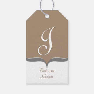 Brown White Grått Monogram Namn Gift Märkres Presentetikett