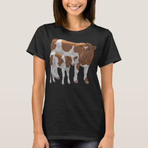 Brown & White Guernsey Cow & Cute Calf Cattle Farm T Shirt