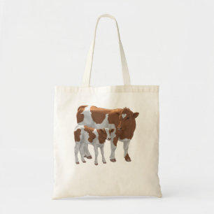Brown & White Guernsey Cow & Cute Calf Cattle Farm Tygkasse