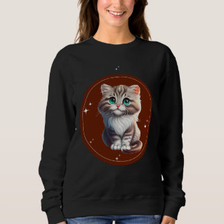 Brown White Illustrated Cute Cat T-Shirt
