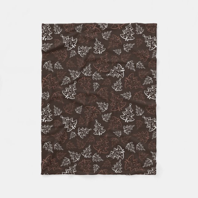 Brown & White Julgran Mönster Fleecefilt (Framsidan)
