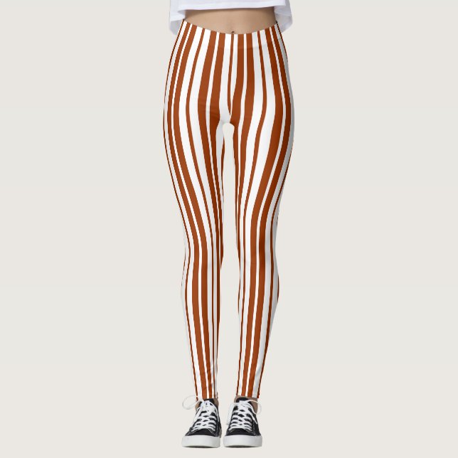 Brown White Lodrät Rand Mönster Leggings (Framsida)