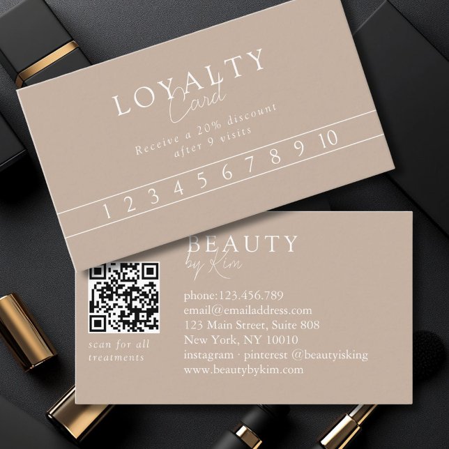 Brown & White Minimal Elegant, Salon QR Code Visitkort (Custom Brown & White Minimal Elegant Salon QR Code Business Card)