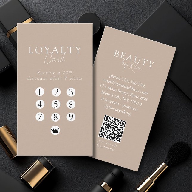 Brown & White Minimal Salon QR Code Loyalty Visitkort (Custom Brown & White Minimal Salon QR Code Loyalty Business Card)