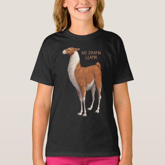 Brown & White No Drama Llama T Shirt (Framsida)
