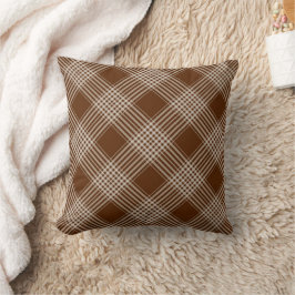 Brown & White Plaid Throw Pillow  Kudde
