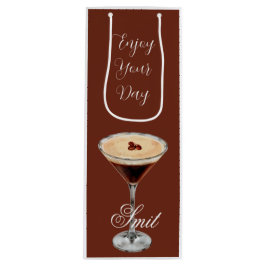 Brown & White Retro Minimalist Wine Gift Bag